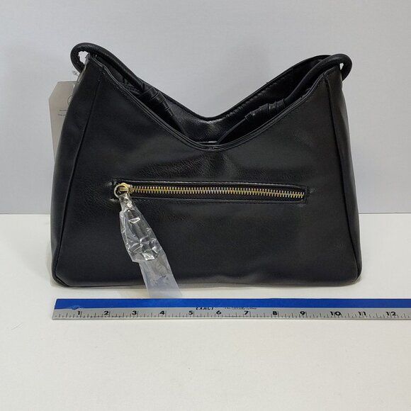 Time & Tru River Shoulder Bag Boho Med Faux Leather Zipper Pockets Gold Accents - Picture 10 of 12